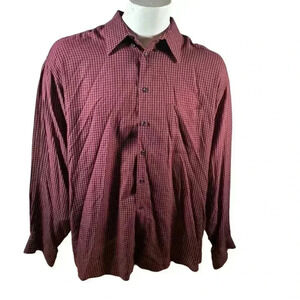 Johnston & Murphy Size XL Maroon Check Tencel Long Sleeve Button Down Shirt